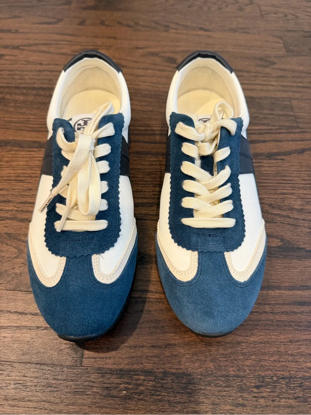 Tory Burch Hank Sneakers Navy Suede and Cream Leather Lace-Up Sneakers